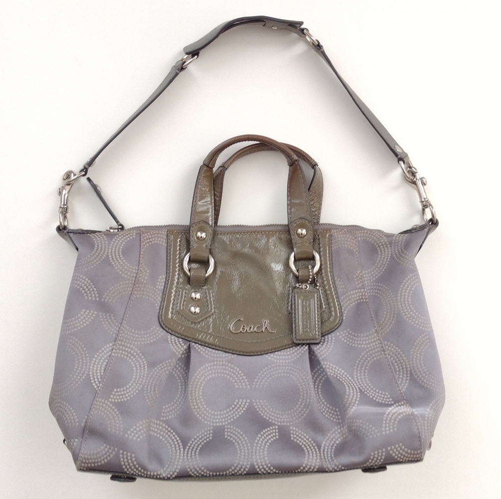 Coach Ashley Dotted Op Art Satchel Bag Gray / Pink / Silver # F20027